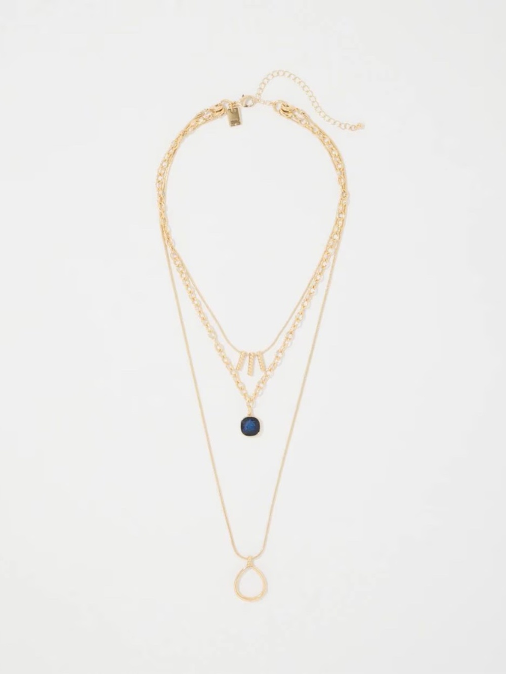 WHBM Convertible Pendant Necklace Gold Tone Blue Stone Three Strands NWT